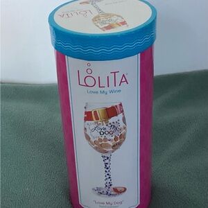 Lolita Decorative Wine Tumbler with “Love My Dog”motif. New in Box